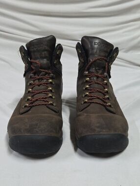 Bogs Men's Brown Leather Lace-Up Boots with Black Toe Caps